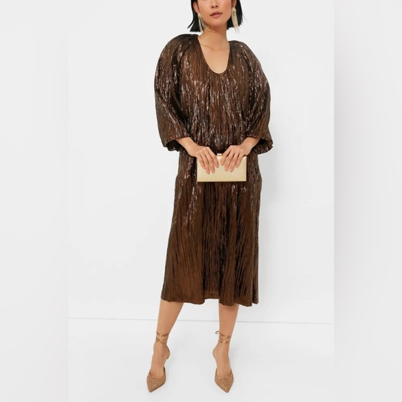 Tuckernuck Hyacinth House Bronze Metallic Plisse Dorinda Midi Dress
